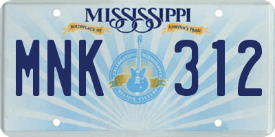 MS license plate MNK312