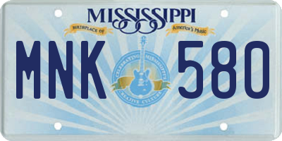 MS license plate MNK580