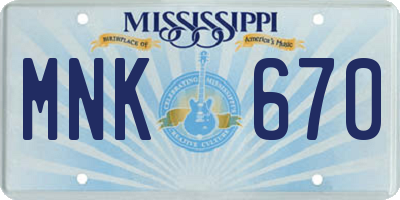MS license plate MNK670