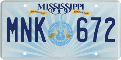 MS license plate MNK672