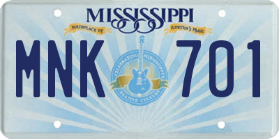 MS license plate MNK701