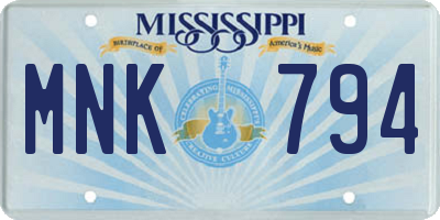 MS license plate MNK794