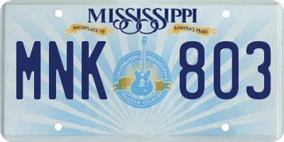 MS license plate MNK803