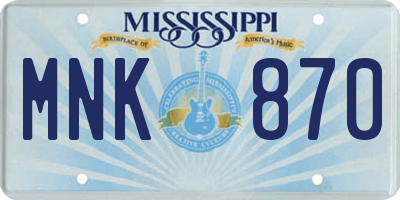 MS license plate MNK870