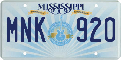 MS license plate MNK920