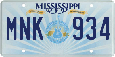 MS license plate MNK934