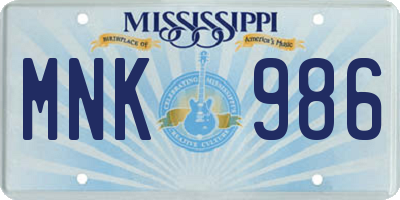 MS license plate MNK986