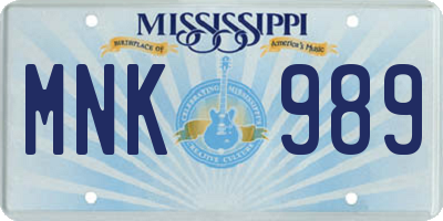 MS license plate MNK989
