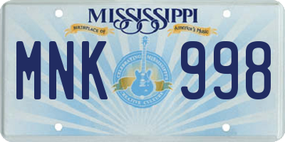 MS license plate MNK998