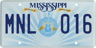 MS license plate MNL016