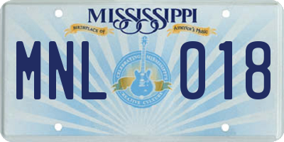 MS license plate MNL018