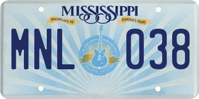 MS license plate MNL038