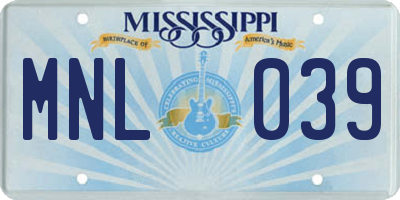 MS license plate MNL039