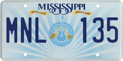 MS license plate MNL135
