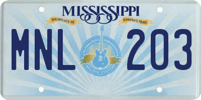 MS license plate MNL203