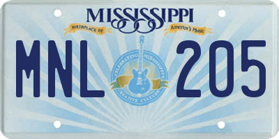MS license plate MNL205