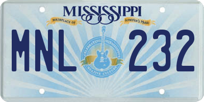 MS license plate MNL232