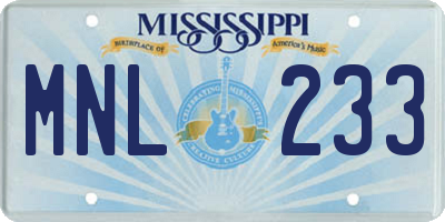MS license plate MNL233