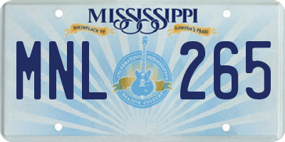 MS license plate MNL265
