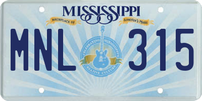 MS license plate MNL315