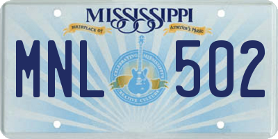 MS license plate MNL502