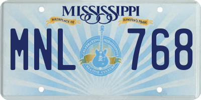 MS license plate MNL768