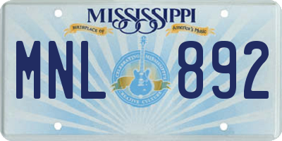 MS license plate MNL892