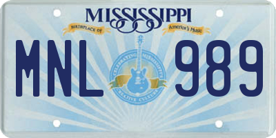MS license plate MNL989