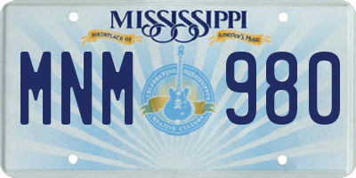 MS license plate MNM980