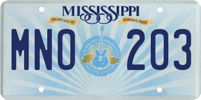 MS license plate MNO203