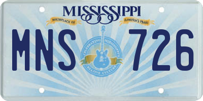 MS license plate MNS726