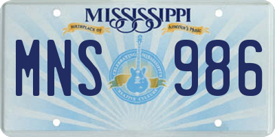MS license plate MNS986