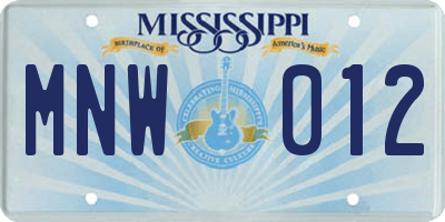 MS license plate MNW012