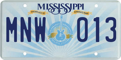 MS license plate MNW013