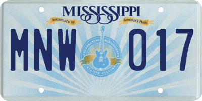 MS license plate MNW017
