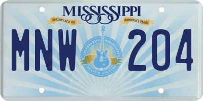 MS license plate MNW204