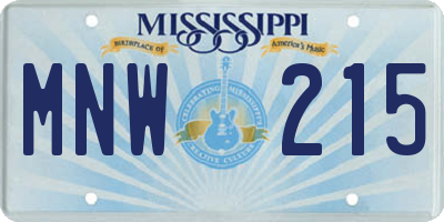 MS license plate MNW215