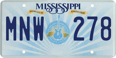 MS license plate MNW278