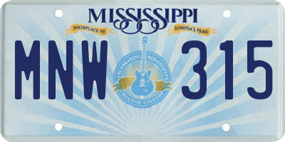 MS license plate MNW315