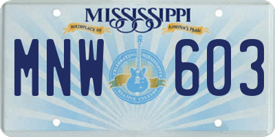 MS license plate MNW603