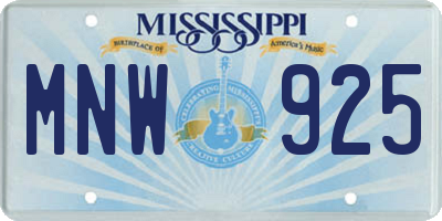 MS license plate MNW925