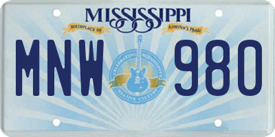 MS license plate MNW980