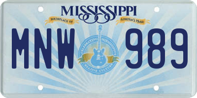 MS license plate MNW989