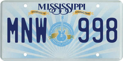 MS license plate MNW998