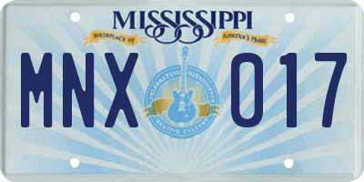 MS license plate MNX017