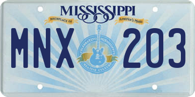 MS license plate MNX203