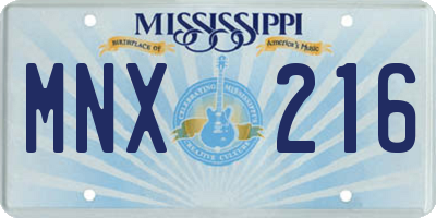 MS license plate MNX216