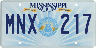 MS license plate MNX217