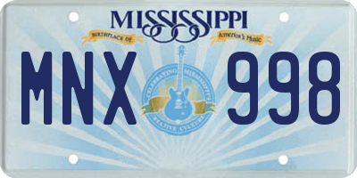 MS license plate MNX998