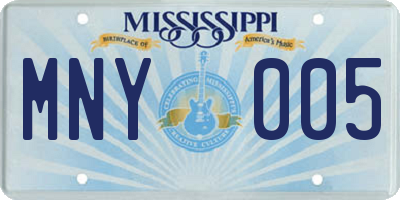 MS license plate MNY005